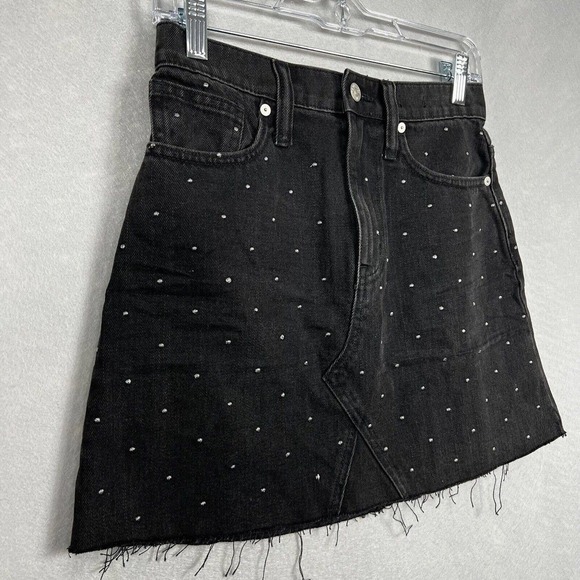 Madewell Rigid Denim A-line Skirt Size 25 Black Mini Metalic Dots Edition - Picture 5 of 12